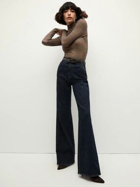 Veronica Beard Crosbie Wide Leg High Rise Denim Jeans Indigo Wash Size 30